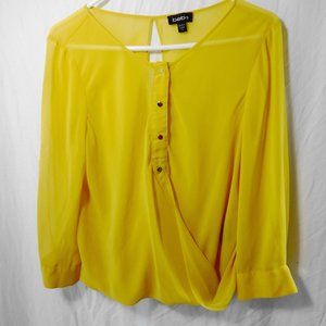 BEBE Yellow Sheer Long Sleeve Blouse, Size Medium